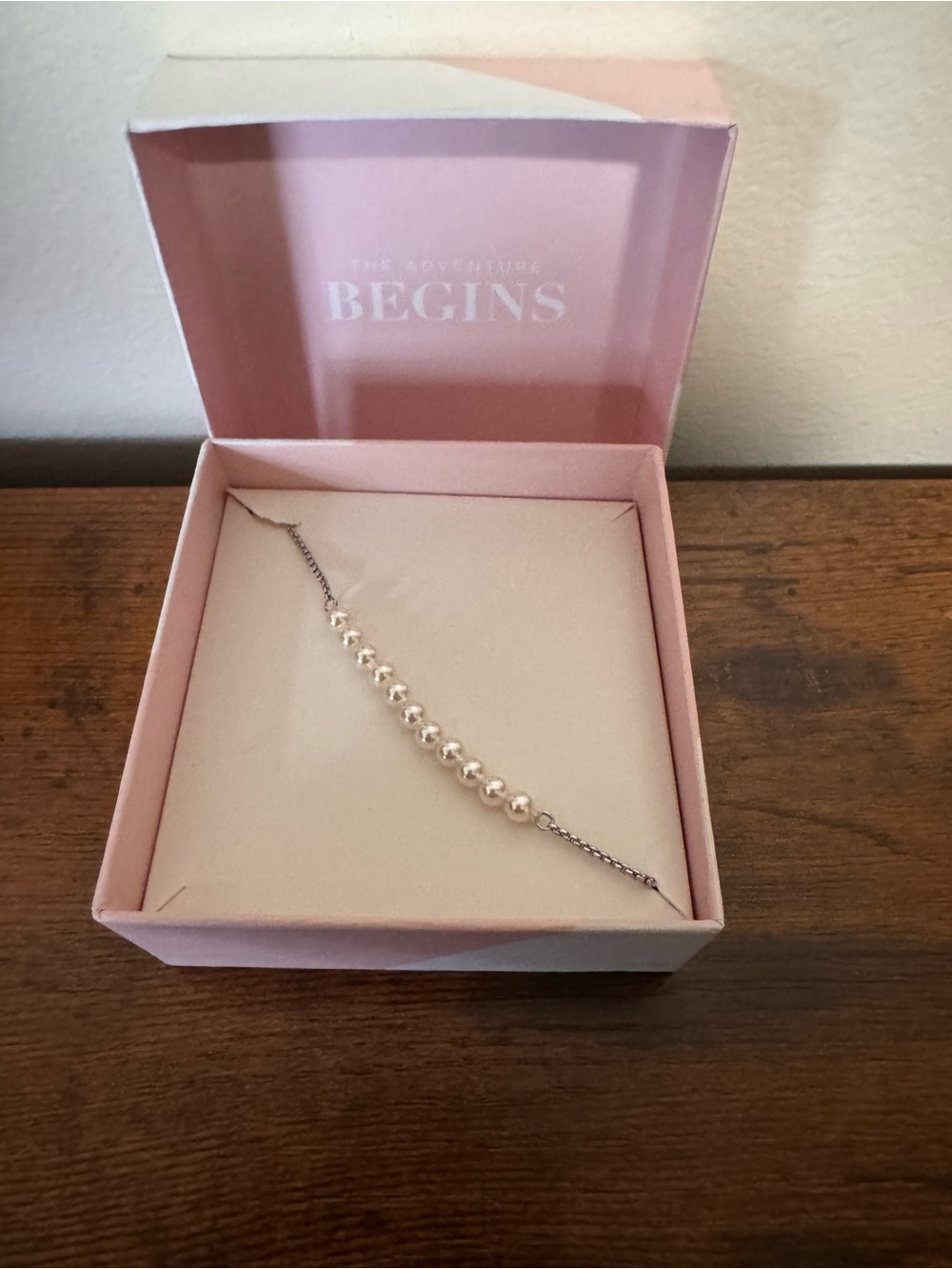 Pearl Bead Bar Necklace in Pink Box